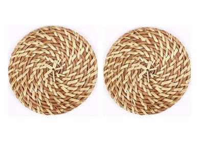 Set Of 2-Natural Round Rattan Placemats, Insulation Pad, Natural Color,16 CM