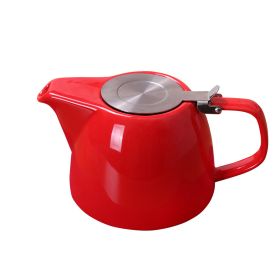 Large Porcelain Teapot, Red, 900ml (3-4 cups) Stainless Steel Lid and Extra-Fine Infuser