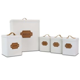 MegaChef-Kitchen Food Storage and Organization 5 Piece Canister Set in White