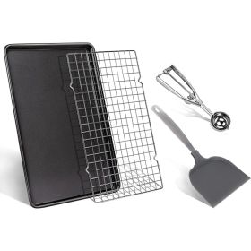 Cookie Sheets, Non-stick Baking Sheet Set With Non-stick Jelly Roll Pan;  Rack;  Cookie Scoop;  Spatula