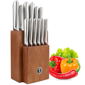 13 Pcs, Kitchen Knife Set with Block; German Steel Knife Block Set