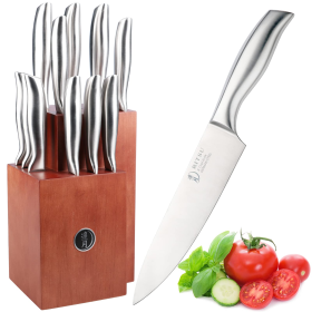 12 Pieces-Kitchen Knife Set with Block, Ultra Sharp German Steel