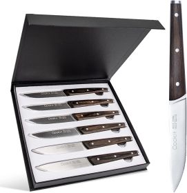 Cookit, 6 Pc-Steak Knife Set, Serrated Stainless Steel with Wooden Handle