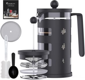 Small French Press Coffee Maker, with 4 Level Filtration System, Borosilicate Glass, Durable Stainless Steel, Thickened, Heat Resistant