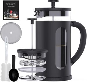 French Press, Coffee & Tea Maker; with 4 Level Filtration System, Borosilicate Glass, Durable Stainless Steel, Thickened, Heat Resistant