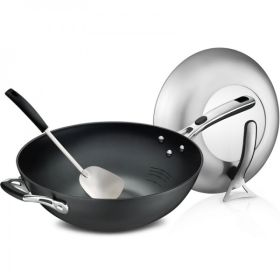 ASD- Cast Iron, Uncoated Wok, Wear-Resistant And Scratch-Resistant, Universal for Induction Cooker and Gas;  32cm