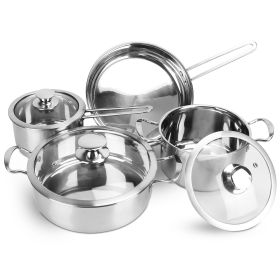 Stainless Steel Cookware Set, Dishwasher Safe with 2.7 & 3.7 Quart Stockpots, 2 Quart Saucepan, 9.17in Frying Pan