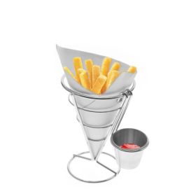 Basket French Fries Stand with Sauce Dish - Cone Snack Display Stand