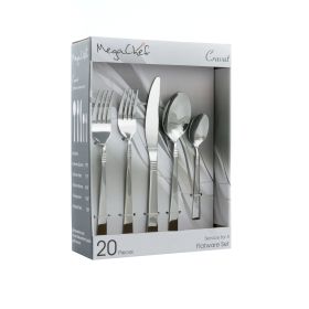 MegaChef-Cravat, 20 Piece Flatware Utensil Set;  Stainless Steel Silverware Metal Service for 4 in Silver