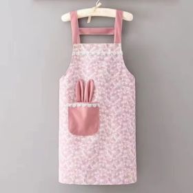 1pc Polyester & Cotton Apron, Cute Rabbit Ears Apron, Adjustable Strap And Large Pockets Apron, Kitchen Cooking Baking Bib Apron, Chef Apron (Color: Pink)