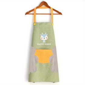 1pc Cartoon Apron; Waterproof And Oil-proof Apron; Hand Wipeable Sleeveless Kitchen Cooking Apron; Cooking And Baking Supplies; Kitchen Tools (Color: Green)