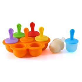 1pc 7 Holes Silicone Popsicle Mold; Ice Pop Molds Maker; Storage Container For Homemade Food; Ice Cream DIY Pop Molds; BPA Free (Color: Orange Base)