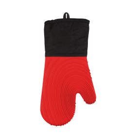 Silicone Insulated Oven Mitten  High Temperature Kitchen Anti-Hot Gloves (Color: Red)