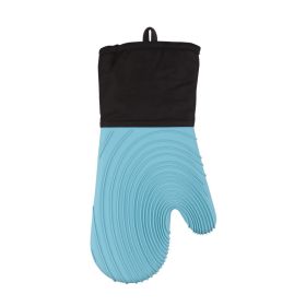 Silicone Insulated Oven Mitten  High Temperature Kitchen Anti-Hot Gloves (Color: Blue)