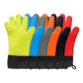 Heat Resistant Silicone Grilling & Oven Gloves (Color: Blue)