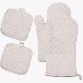 Kitchen Oven Mitts, Silicone and Cotton Double-Layer Heat Resistant Oven Mitts/BBQ Gloves (Color: White)