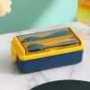 Portable Hermetic Grid Lunch Box With Fork Spoon, Leakproof, Microwavable