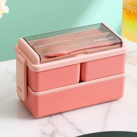 Portable Hermetic Grid Lunch Box With Fork Spoon, Leakproof, Microwavable (Color: Pink 1400ml Grid)