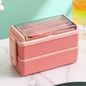 Portable Hermetic Grid Lunch Box With Fork Spoon, Leakproof, Microwavable (Color: Pink 1400ml)