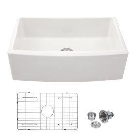 Lordear 33 Inch Farmhouse Sink, White Ceramic Single Bowl Kitchen Sink (size: 33"*21")