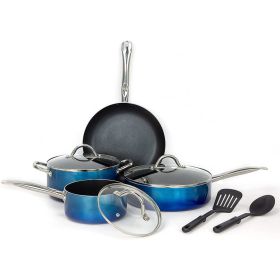 Household Daily Delicacies Pot Safe Non-Stick Cookware Set (see pcs and colors for variants) (Type: 9 Piece, Color: Blue)