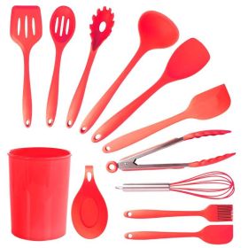 10 PCS, High Heat Resistant, Silicone Kitchen Utensil Set (Type: Kitchen Tools 12 Pcs, Color: Red)