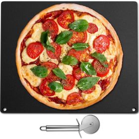 Stainless Steel Pizza Baking Pan with Stone Baking Surface (Color: Black, size: 16.1" x 14.2" x 0.4")