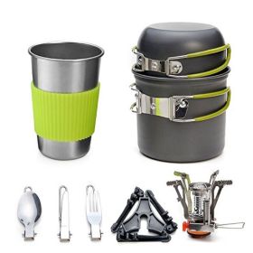 Camping Tableware Set with Folding Spoon and Mini Gas Stove (Color: Grey)