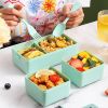 Portable Hermetic Grid Lunch Box With Fork Spoon, Leakproof, Microwavable