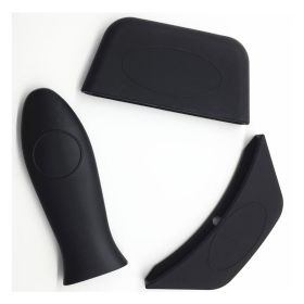 Silicone Pot Handle Holder 3 pieces - 1 Long Holder and 2 Semicircular Handle Cover for Cast Iron (Color: Black)