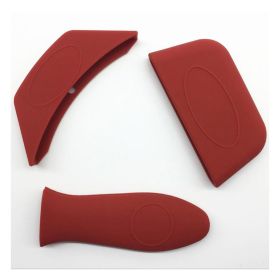 Silicone Pot Handle Holder 3 pieces - 1 Long Holder and 2 Semicircular Handle Cover for Cast Iron (Color: Red)