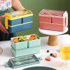 Portable Hermetic Grid Lunch Box With Fork Spoon, Leakproof, Microwavable