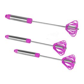 Rotating Push Whisk, Mixer, Milk Frother, 3-Pack (See Colors) (Material: Stainless steel, Color: Purple)