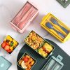 Portable Hermetic Grid Lunch Box With Fork Spoon, Leakproof, Microwavable